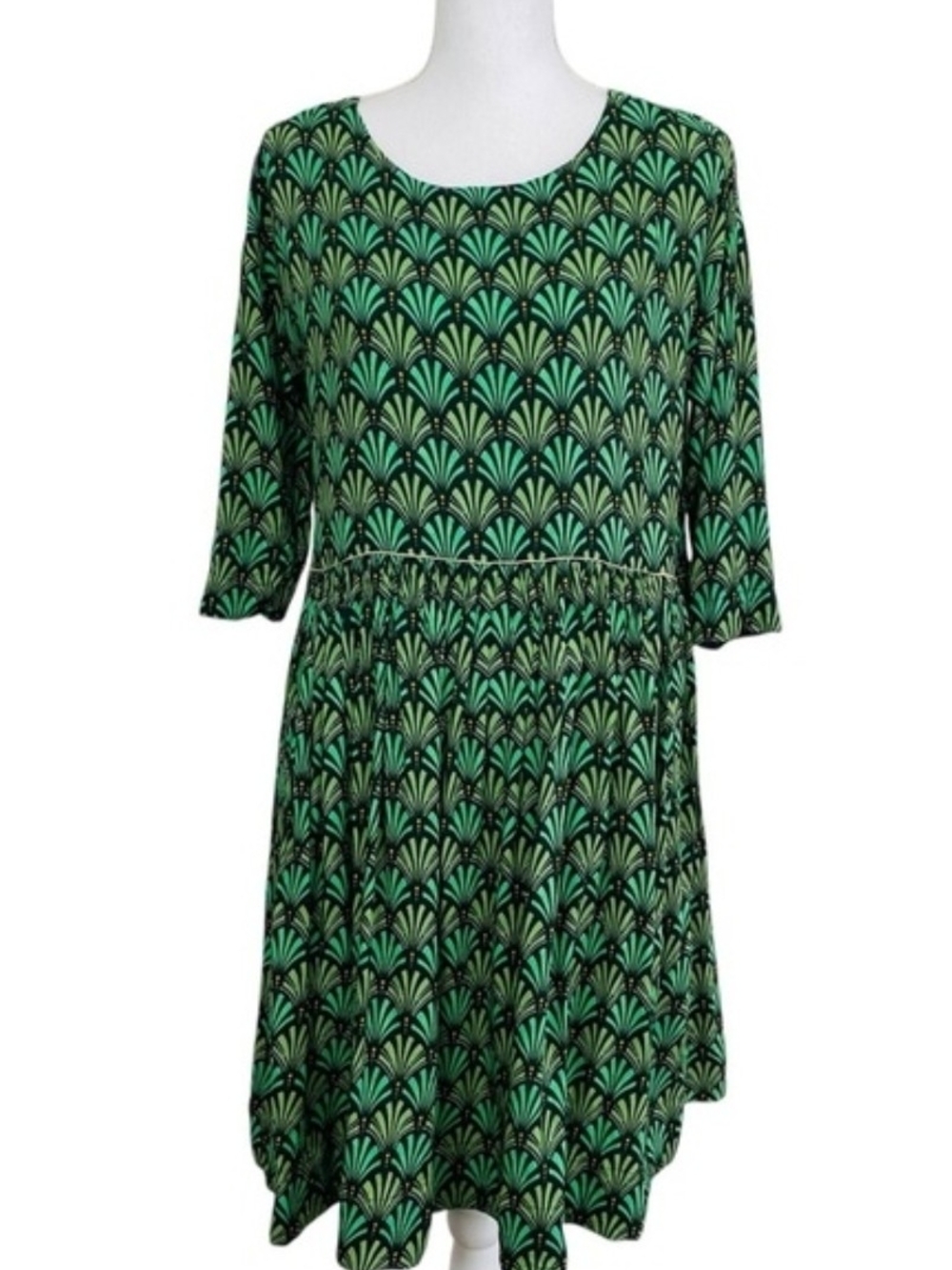 Anthropologie Green Patterned Three-Quarter Sleeve A-Line Dress - Picture 7 of 9